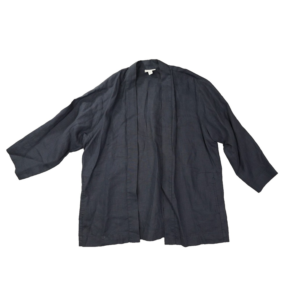 J. Jill Pure Jill Love Linen Open Front Shirt Womens XS Navy Blue Tunic Cardigan